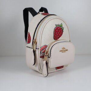 Coach Mini Court Backpack Bag Charm with Strawberry Print CAO93 NWT